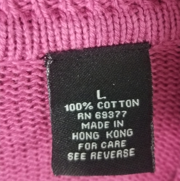 Crystal Kobe Full Zip Cardigan Sweater. Pink Color Block. Ribbed Collar. Size L. - Picture 7 of 8